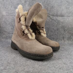 Bare Traps Shoes Womens 8.5 Boots Winter Warm Lace Up Leather Faux Fur Whitney